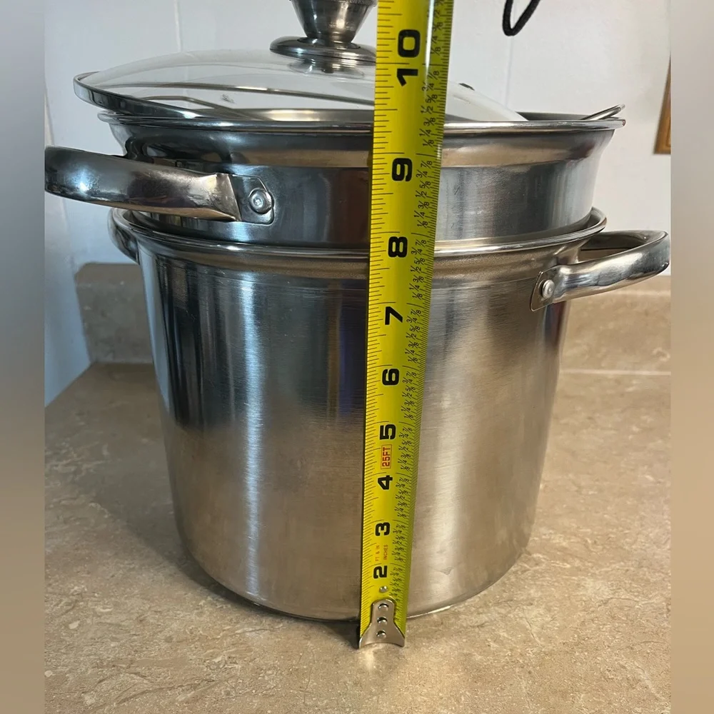 Stainless Steel Stock Pot with Steamer Insert and Glass Lid